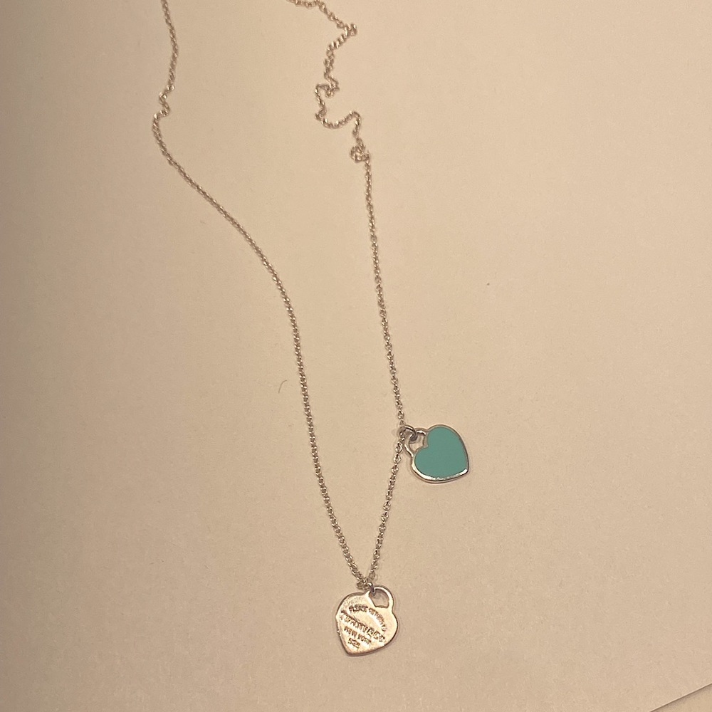 Tiffany Blue Double Heart Tag Pendant